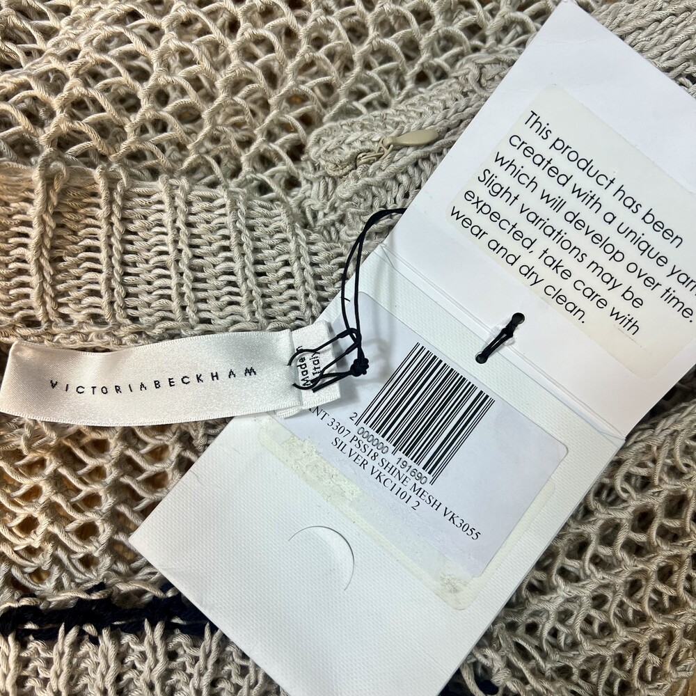 NWT Victoria Beckham Crochet Knit Midi Skirt Mesh Silver Beige Size 2 US 6 S / M - Picture 3 of 8
